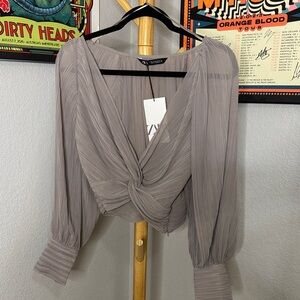 Zara Taupe Twist Front Blouse